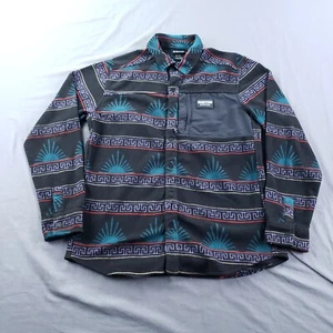 Burton Hearth Fleece Jacket Men Small Black Teal Aztec Snap Button Warm Outdoor - Picture 1 of 12
