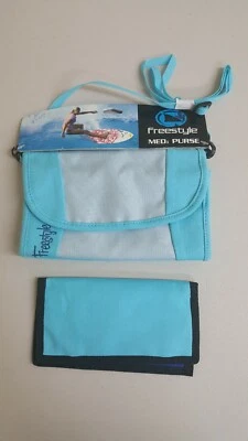 FREESTYLE AQUA MEDIUM PURSE-SURF/SKATE/BEACH-LIGHTWEIGHT-TWO TONE W/ WALLET BLUE - Image 1 of 4