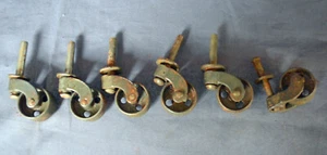 GOOD SET 6 ANTIQUE DRESSER CABINET FURNITURE ALL STEEL CASTERS STEMS (G2) - Picture 1 of 4