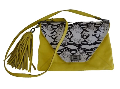 Tylie Malibu Fold Over Pony Hair / Leather Crossbody Bag Yellow Snake Print  - Image 1 of 4