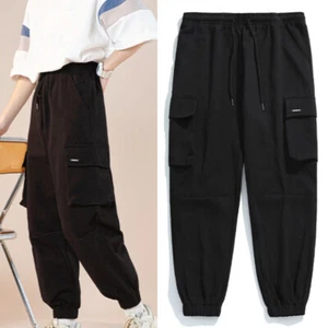 Women Jogger Cargo Pants Casual High Waisted Pockets Combat Work Solid Loose - Picture 1 of 12