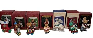 Lot Of 7 Hallmark Bear Ornaments Bearingers 2nd Christmas Milk & Cookies More - Picture 1 of 12