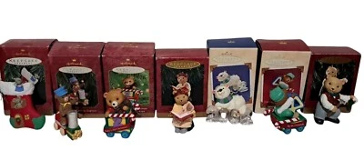 Lot Of 7 Hallmark Bear Ornaments Bearingers 2nd Christmas Milk & Cookies More - Image 1 of 4