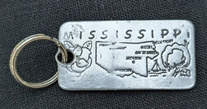 VTG MISSISSIPPI SILVER TONE KEY RING JACKSON GULFPORT BILOXI COLUMBUS COTTON - Picture 1 of 6