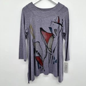 Jess & Jane Tunic Shirt Medium Artsy Stretch Slinky Statement Indie Whimsy New - Picture 1 of 12