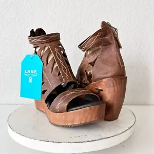 NEW Lane Boots BECCA Womens Brown Wedges 10 Western Sandals Cowgirl Leather - Picture 1 of 10