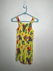 H&M Tropical Romper Girls Size 8-9 Yrs Yellow Sleeveless Smocked Floral - Picture 1 of 4