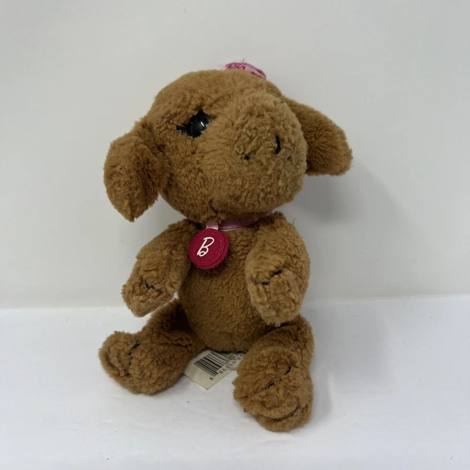 Barbie Marrón Cachorro Perro Peluche Juguete con Arco Rosa y Collar Mattel 7" Foto 1 de 4