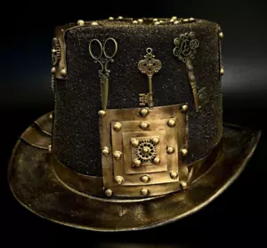 Cappello Steampunk Stile Viaggiatore del Tempo Top Hat Piuma Halloween Costume Cappello Cosplay - Foto 1 di 6