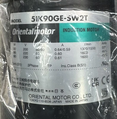 Oriental Motor 5IK90GE-SW2T Induction Motor 200-230V 90W 50/60Hz 3Phase - Image 1 of 2