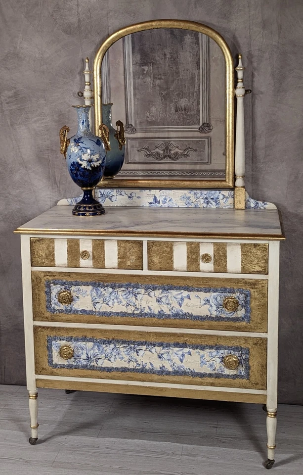 French Country Antique Oak Dresser Mirror Refurbished by MANIACAL METHODS STUDIO - Image 1 of 4