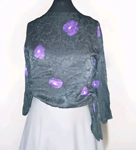 Vintage Christian Dior Seidenbluse separat schwarz mit lila Blumen Gr. 8 gebraucht - Bild 1 von 8