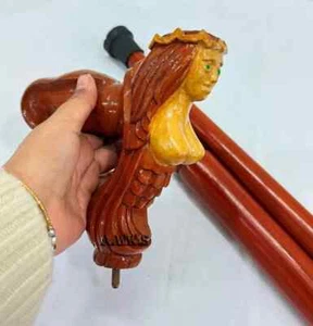 Mermaid Wooden Carved Walking Stick Cane handmade wood crafted comfortable handl - Picture 1 of 6