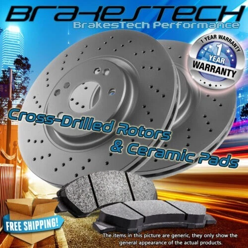 Front 2 Cross Drilled Brake Rotors & 4 Ceramic Pads for 2010 BMW 535i xDrive E60 Foto 1 de 1