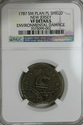 1787 NGC VF DETAILS  NEW JERSEY: SM PLAN PL SHIELD ENVIRONMENTAL DAMAGE - Image 1 of 2