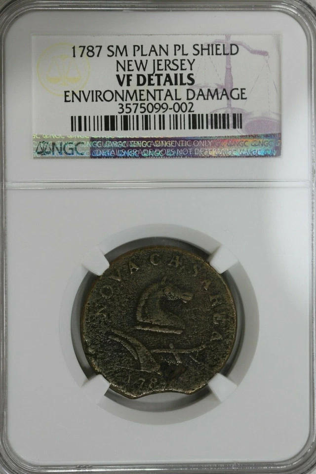 1787 NGC VF DETAILS  NEW JERSEY: SM PLAN PL SHIELD ENVIRONMENTAL DAMAGE - Image 1 of 2
