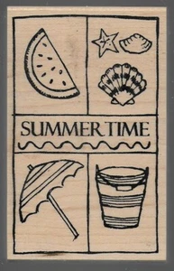 GREAT IMPRESSIONS rubber stamp SUMMER TIME wood mounted - Bild 1 von 2