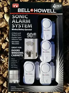 Sistema de alarma sónica inalámbrico Bell Howell a batería paquete de 4 NUEVO - Imagen 1 de 2