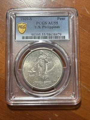 1909 S U.S. Philippines Silver Peso - PCGS AU55 - Image 1 of 4
