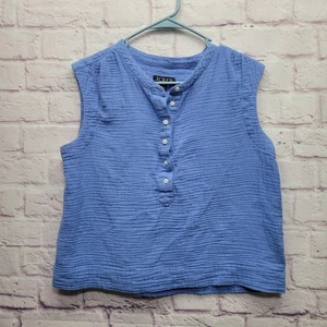 J Crew blau Gaze ärmelloses Henley Top Damen S Crinkle luftig adrette Beachwear - Bild 1 von 7