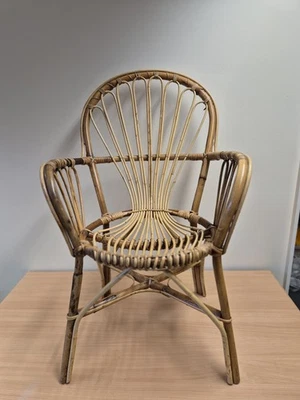 Fauteuil vintage 1970 rétro en osier canne bambou, style rétro, MCM boho - Photo 1/4