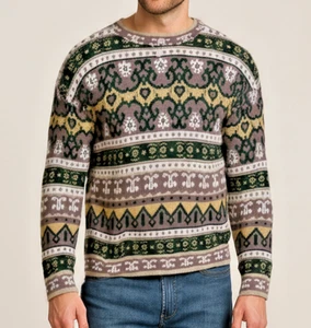 Mens Lg Funky Ugly Christmas Holiday Sweater Metallic Thread Sparkly Multicolor - Picture 1 of 18