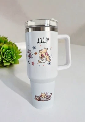 BEAUTIFUL BOTTLES SHOP Personalised 40oz Stainless Steel Cup Tumbler with Winnie The Pooh Design