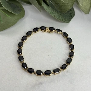 Tennisarmband 10 Karat Gelbgold & mitternachtsblauer Saphir 9 Gramm - Bild 1 von 19