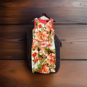 Connected Apparel Dress 12 Knee Length Tropical Bright Sleeveless Career Office - Picture 1 of 14