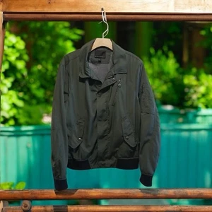 Banana Republic Mens M Bomber Jacket Schoeller Switzerland Army Green Zip & Snap - Picture 1 of 10
