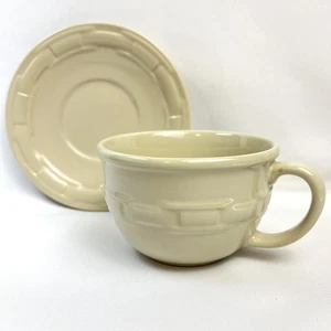 Longaberger Gewebt Traditionen Elfenbein Vintage Henkel Suppenschüssel Becher Untertasse 16 Unzen - Bild 1 von 12