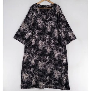 Donna Karan Nachtwäsche Nachthemd 3X schwarz V-Ausschnitt Strick Animal Print Kimonoärmel - Bild 1 von 8