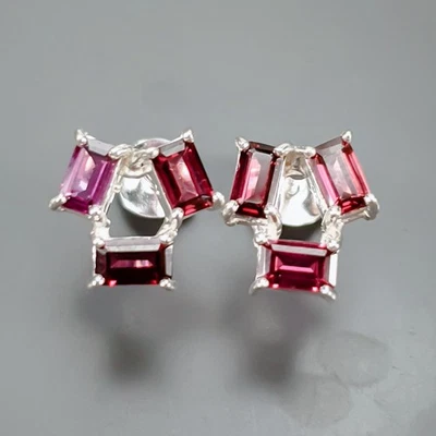 Pendientes de rodolita natural hechos a mano de plata de ley 925/E129389 Foto 1 de 4