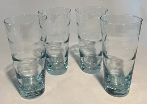 Vintage Libbey Ripple Aqua Saturn Optic 16 oz Tumblers Glasses Set of 4 MCM USA - Picture 1 of 10
