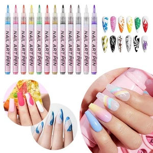 12 Stück Nail Art Stift Marker Set extra feine Spitze Graffiti Zeichnen Verzieren-HO T - Bild 1 von 20