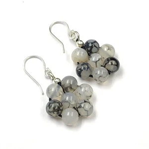Dragon Vein Agate Gemstone 8mm Round Beaded 925 Sterling Silver Jewelry Earring, - Picture 1 of 6