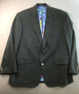 Robert Graham Mens 46R Suit Cotton Blend Striped Black Blazer Know Wisdom Truth*