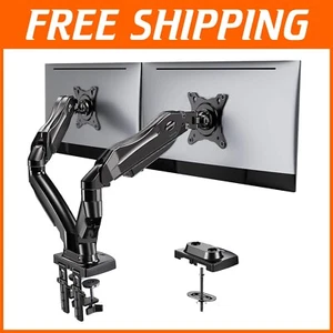 Sturdy Alloy Steel Dual Monitor Mount - Height Adjustable C-Clamp/Grommet Design - Picture 1 of 11