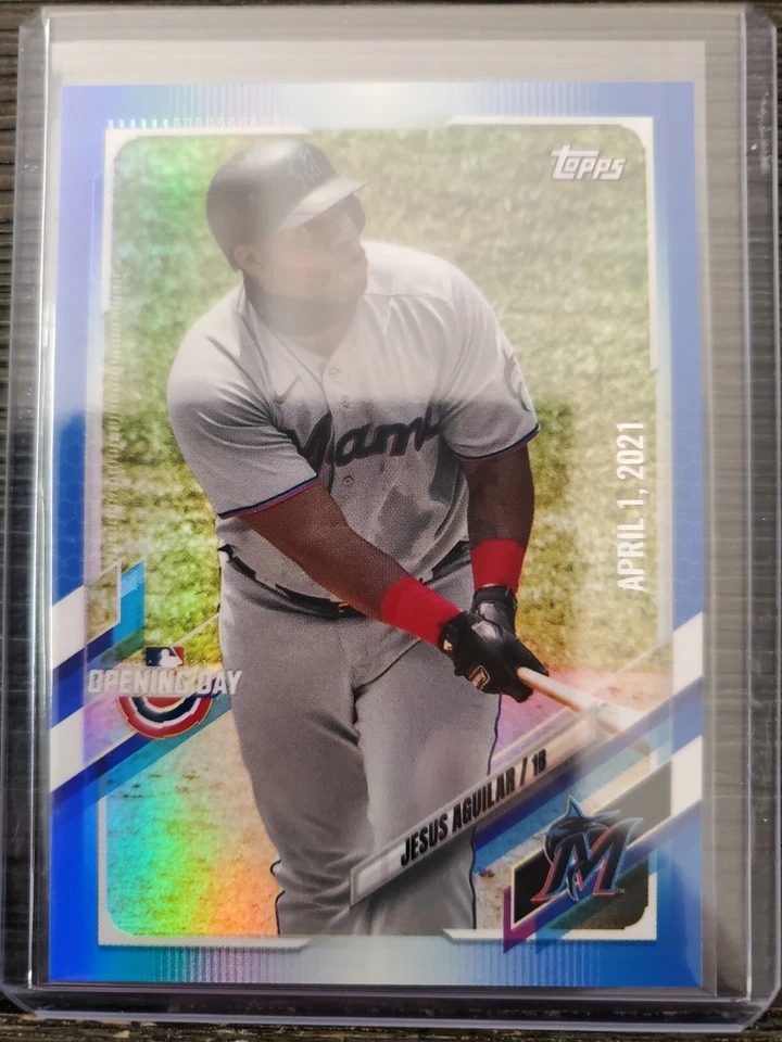 2021 TOPPS OPENING DAY BLUE FOIL APRIL 1,2021 #76 JESUS AGUILAR MIAMI MARLINS - Image 1 of 2