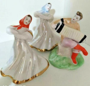Sovite Set Porcelain 3 Figurines Harmonist Accordionist Vintage Ussr Rare Stampe - Picture 1 of 6