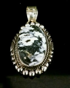 Navajo White Buffalo Turquoise & Sterling Silver Pendant Signed By Cecil Atencio - Picture 1 of 12