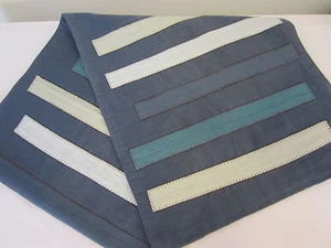 IKEA COASTAL DECOR Denim Blue Appliqued STRIPES Cotton Table RUNNER 72 In Long - Picture 1 of 7