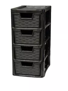 STORAGE DRAWER UNIT 4 TIER RATTAN MINI |PLASTIC TABLETOP DESKTOP ORGANIZER BLACK - Picture 1 of 7