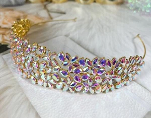 Wedding Bridal Headband, Crystal Bridesmaid Headpiece, Princess Floral Crown - Picture 1 of 7