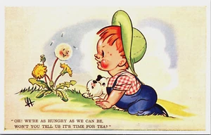 Boy With His Dog, Puppy Vintage Postcard B195 - Picture 1 of 2