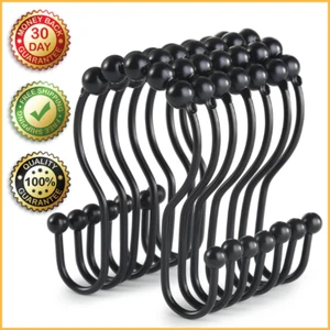 BATHROOM SHOWER CURTAIN HOOKS Stainless Steel Curtains Liners Double Rings 12PC - Picture 1 of 8