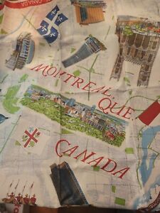 Quebec Canada Hand Printed Souvenir 25" square scarf  points of interest flag