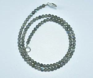 AAA Labradorite Round Ball Faceted Gemstone Beaded Necklace 925 Sterling Silver - Picture 1 of 6