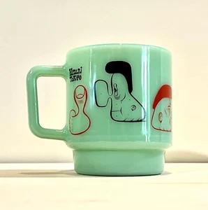 RARE Barry McGee Milk Glass Mug Jade On Sundays Watari Museum Fire King from JP - Picture 1 of 8