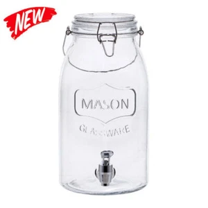 Glass Tea Beverage Dispenser Jar Clear Strong Party Household Use Indoor Outdoor - Picture 1 of 6